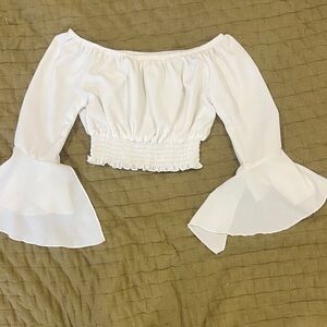 SHEIN White Off-Shoulder Bell Sleeve Blouse